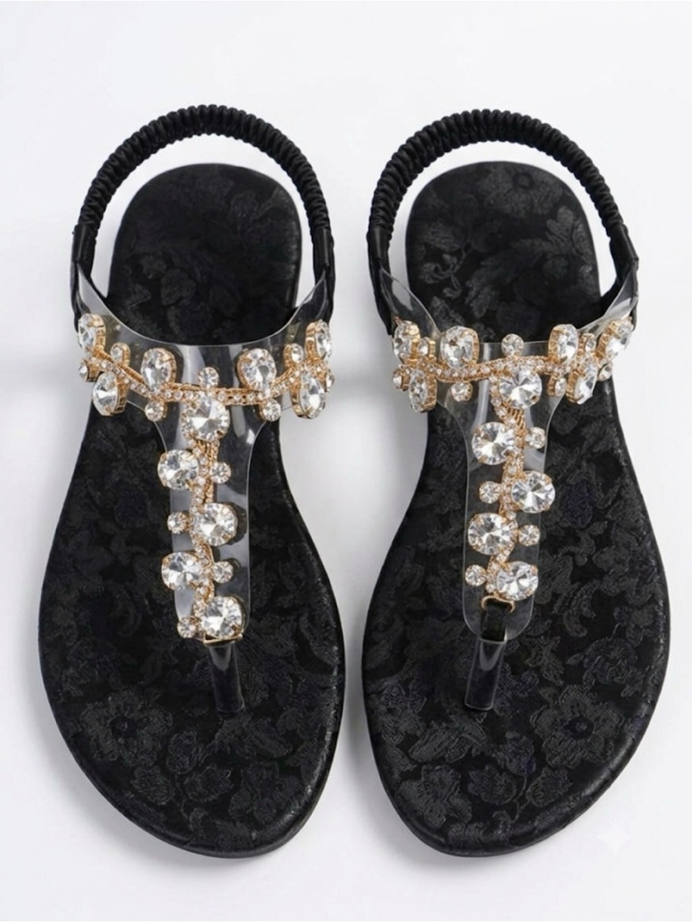 ✨ NEW ✨ Black Rhinestone Crystal T-Strap Flat Sandals